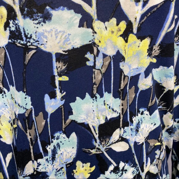 Pure Jill J Jill Small Floral Tunic Long Sleeve Pockets Navy Blue Yellow - Picture 2 of 10